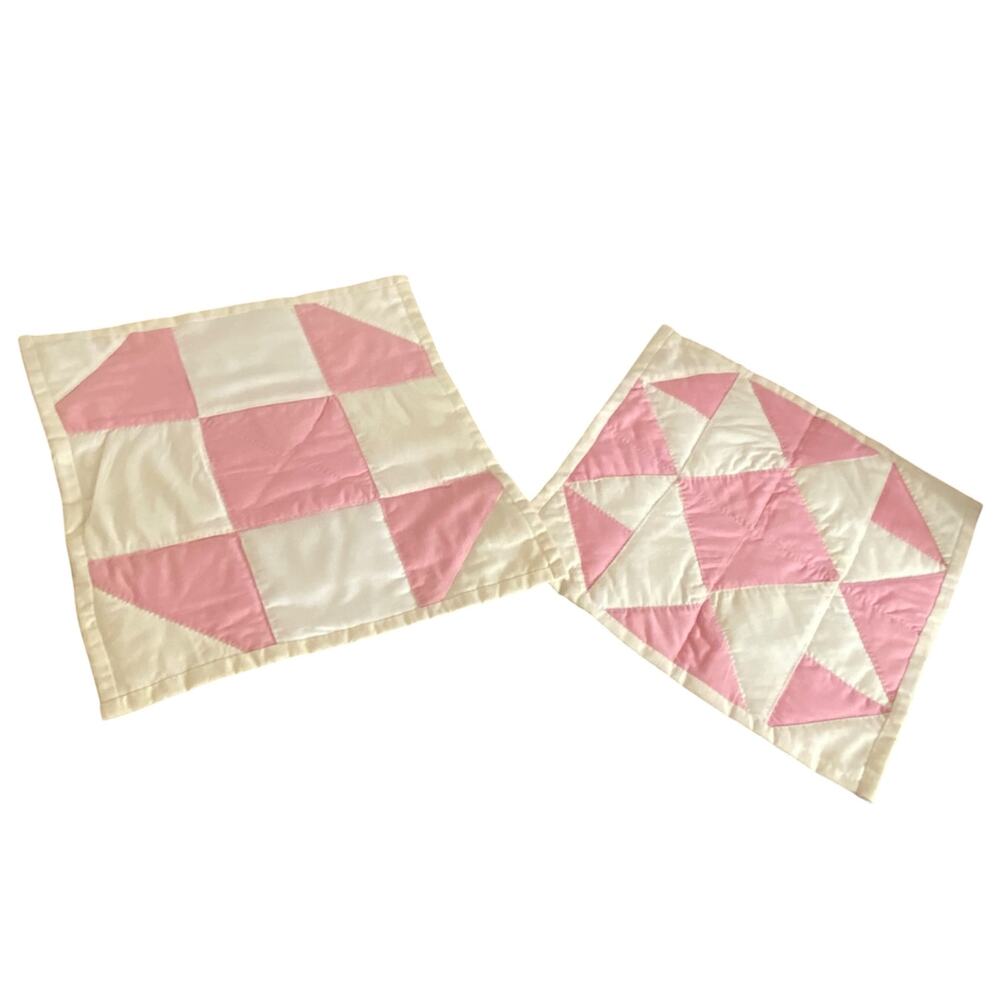 Vintage Handmade Quilted Patchwork Pinwheel Placemats Set of 2 Pink and White